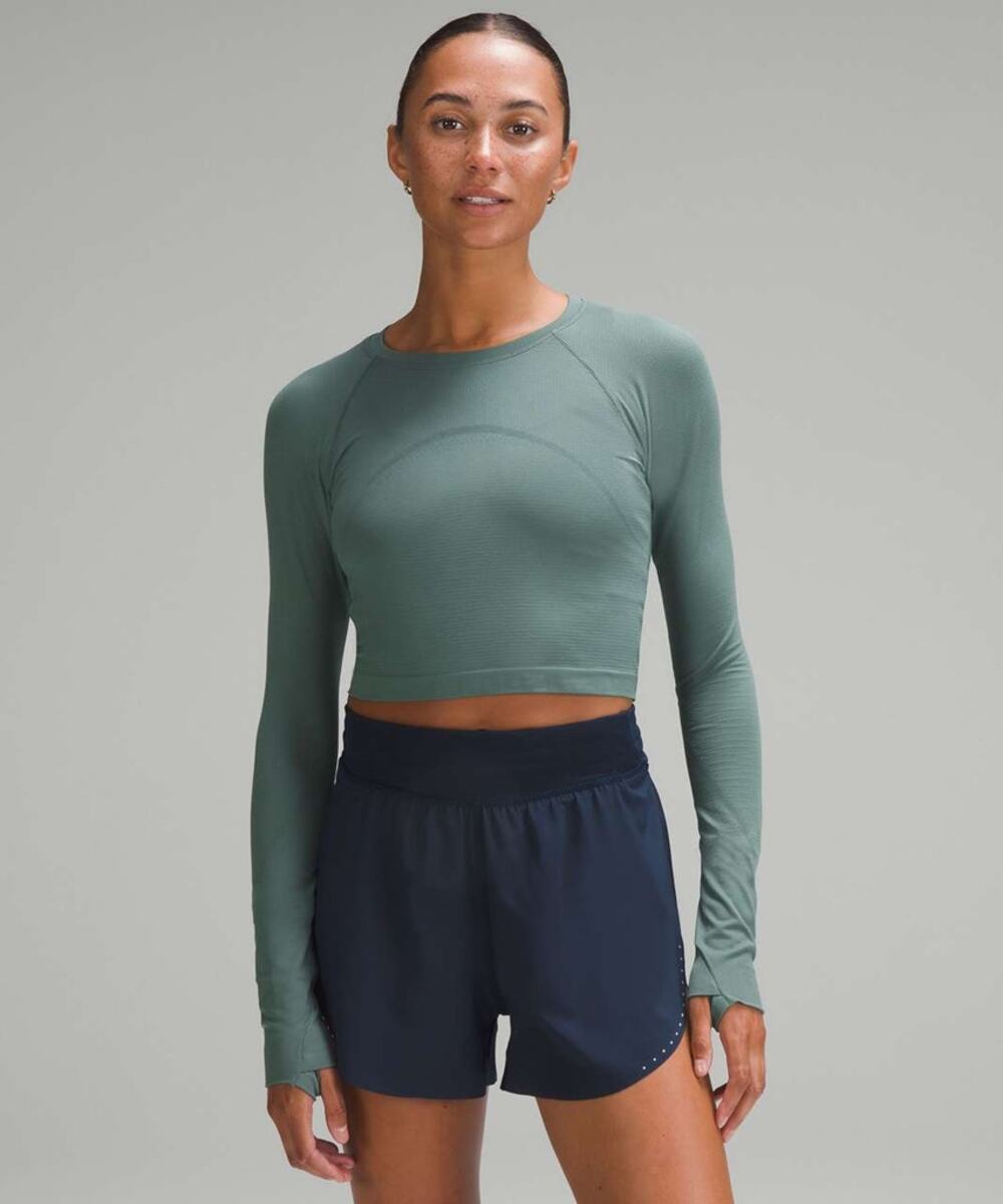 Lululemon Swiftly Tech Cropped Long-Sleeve 2.0 Activewear Top Green 6